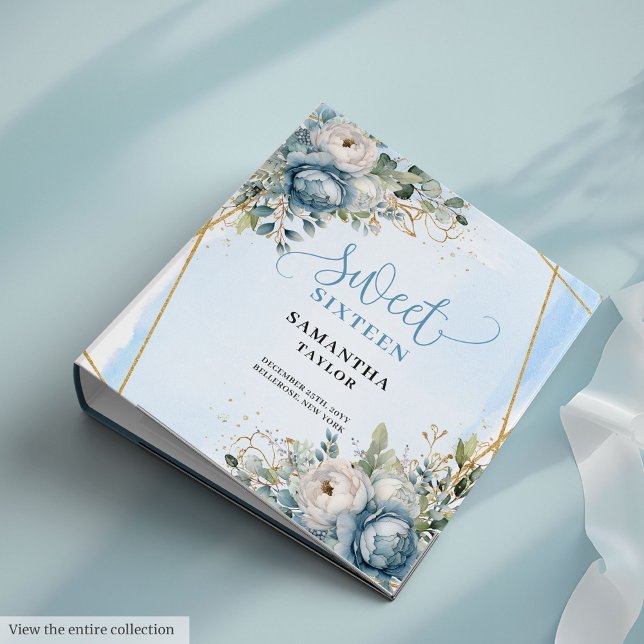 Sparkling Boho Dusty Blue Ivory Floral Sweet 16 Binder (Sparkling Boho Dusty Blue Ivory Floral Sweet Sixteen)