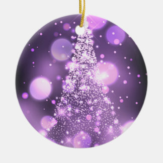 Sparkling Bokeh Merry Christmas Tree Ceramic Ornament