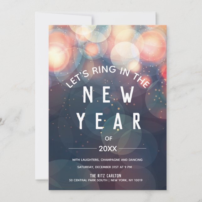 Sparkling Bokeh Night Lights New Year's Eve Party Invitation (Front)