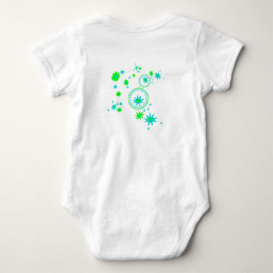 sparkling bunny in green and blue baby bodysuit