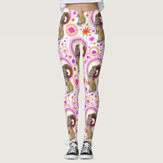 Sparkling Bunny In Orange And Pink Leggings