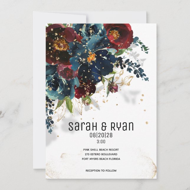 Sparkling Burgundy Navy Faire-part de mariage (Devant)