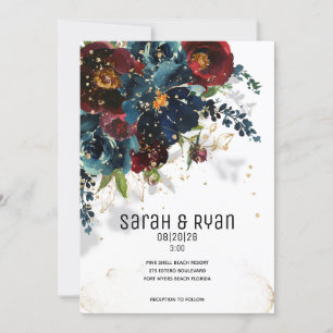 Sparkling Burgundy Navy Wedding Invitation