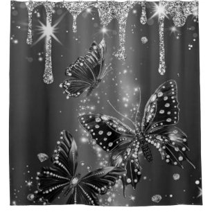 Sparkling Butterflies in Silver Shower Curtain