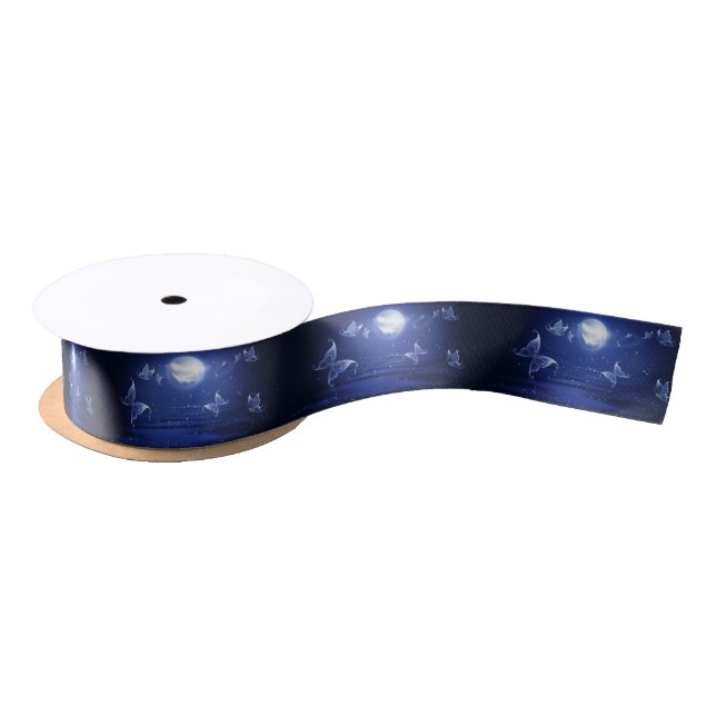 Sparkling Butterflies Luna moths fly by moon light Satin Ribbon (Spool)