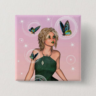 Sparkling Butterfly Fairy Fantasy Art 2 Inch Square Button