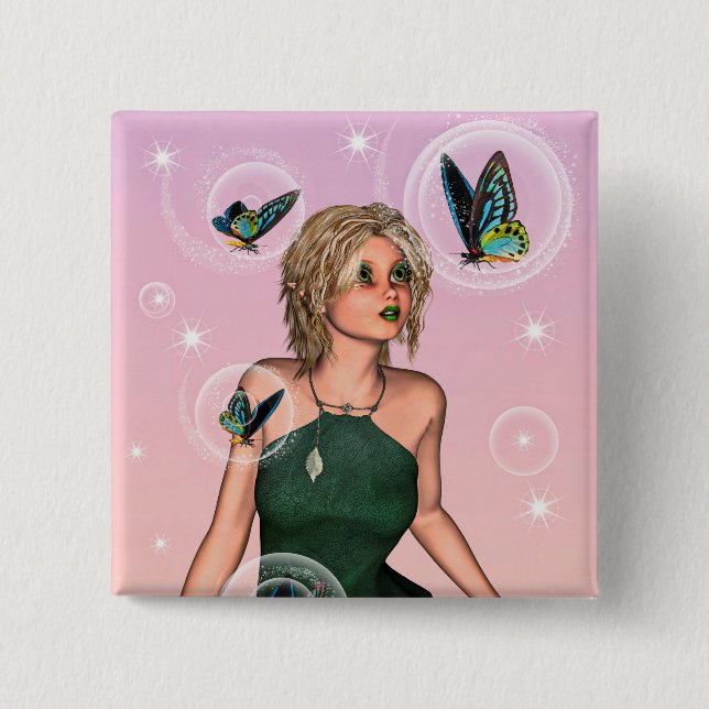 Sparkling Butterfly Fairy Fantasy Art 2 Inch Square Button (Front)