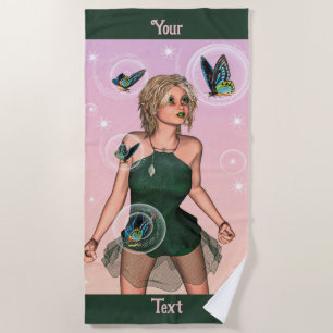 Sparkling Butterfly Fairy Fantasy Art Beach Towel