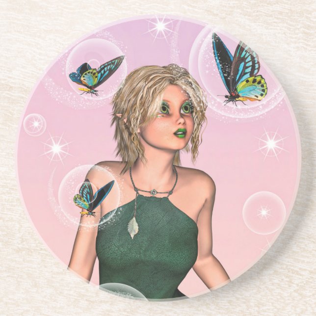Sparkling Butterfly Fairy Fantasy Art Coaster (Front)