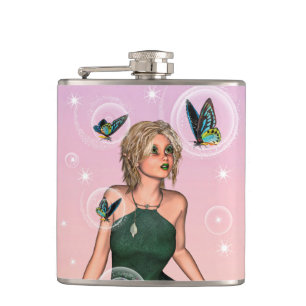 Sparkling Butterfly Fairy Fantasy Art Hip Flask