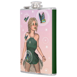 Sparkling Butterfly Fairy Fantasy Art Hip Flask