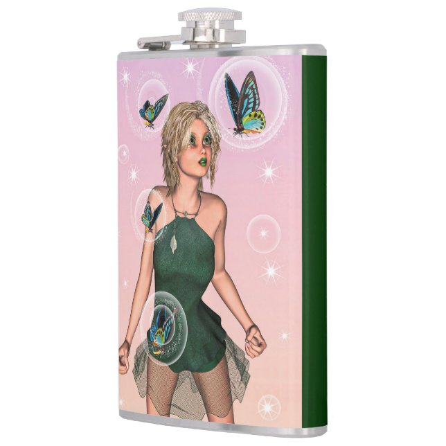 Sparkling Butterfly Fairy Fantasy Art Hip Flask (Left)