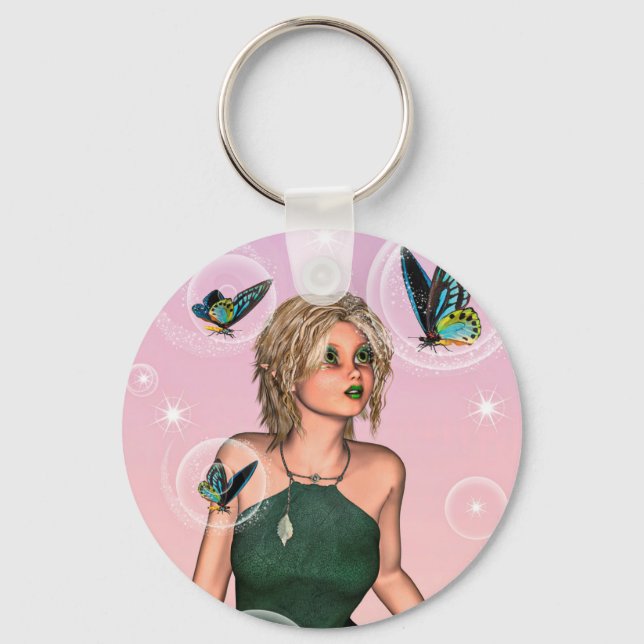 Sparkling Butterfly Fairy Fantasy Art Keychain (Front)