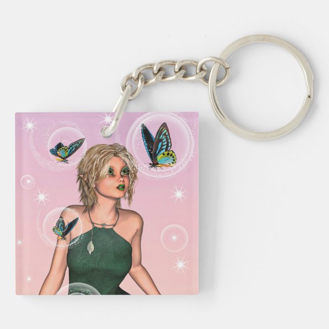 Sparkling Butterfly Fairy Fantasy Art Keychain (Back)