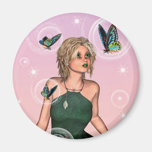 Sparkling Butterfly Fairy Fantasy Art Magnet (Front)