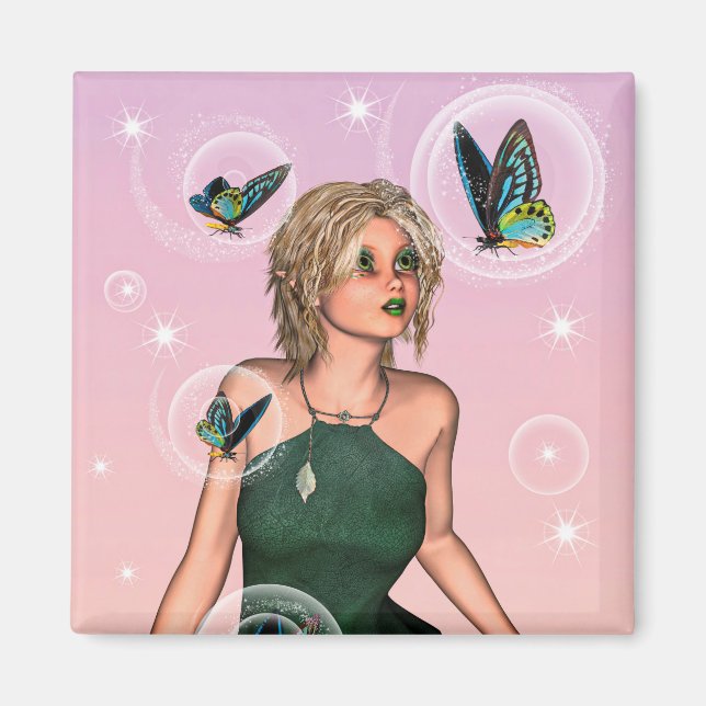 Sparkling Butterfly Fairy Fantasy Art Magnet (Front)