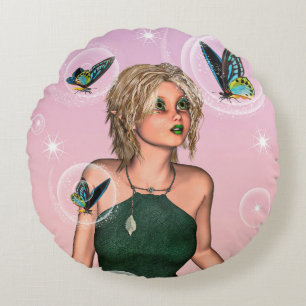 Sparkling Butterfly Fairy Fantasy Art Round Pillow