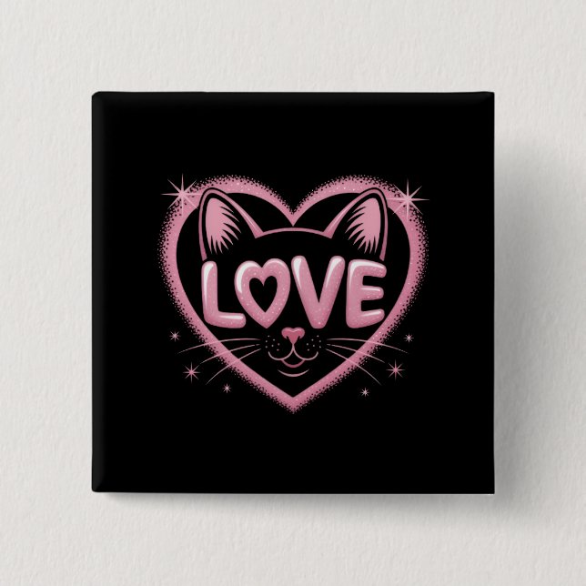 Sparkling Cat Love 2 Inch Square Button (Front)