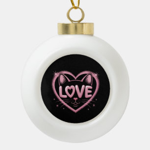 Sparkling Cat Love Ceramic Ball Christmas Ornament