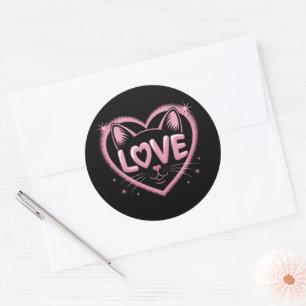Sparkling Cat Love Classic Round Sticker