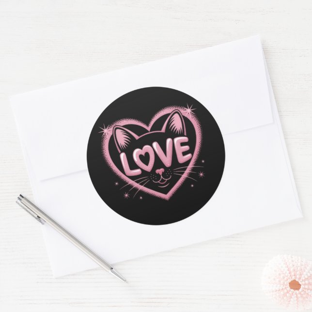 Sparkling Cat Love Classic Round Sticker (Envelope)