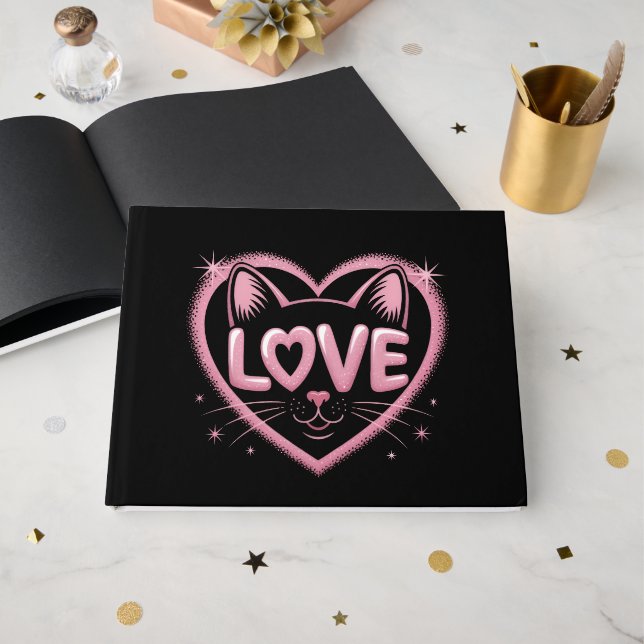 Sparkling Cat Love Guest Book (Front Open)