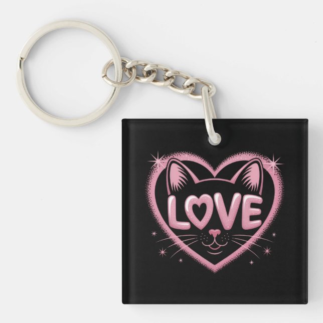 Sparkling Cat Love Keychain (Front)