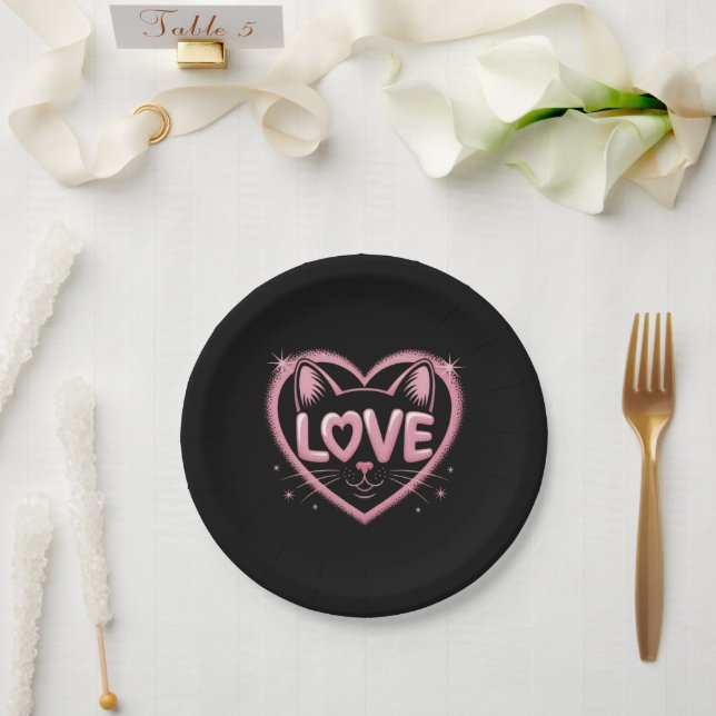 Sparkling Cat Love Paper Plate (Wedding)