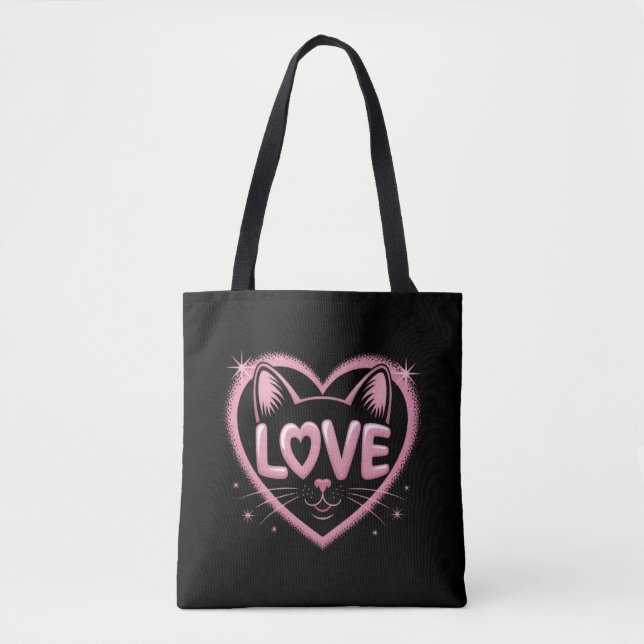 Sparkling Cat Love Tote Bag (Front)