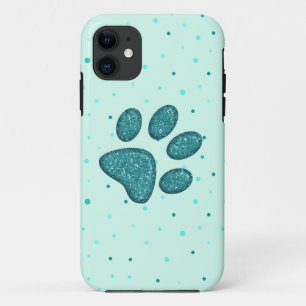 sparkling cat paw print - mint iPhone 11 case