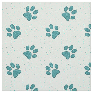 sparkling cat paw print - mint fabric