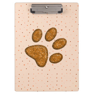 sparkling cat paw print - orange clipboard