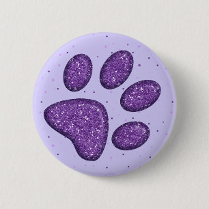 sparkling cat paw print - purple 2 inch round button