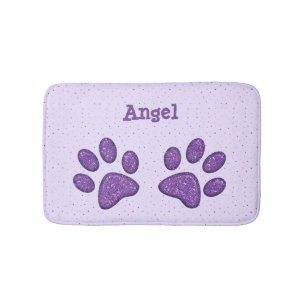 sparkling cat paw print - purple bath mat