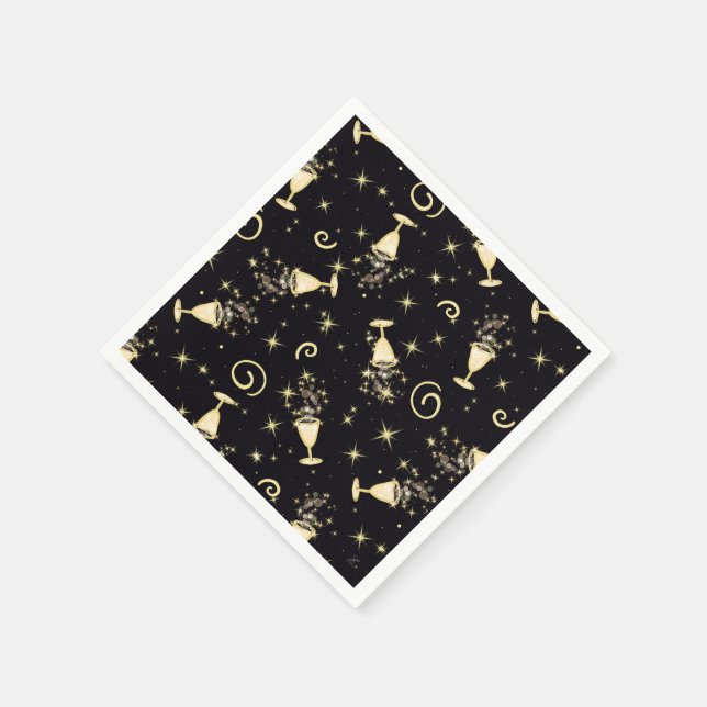 Sparkling Celebration Gold & Black Cocktails&Stars Napkin (Corner)
