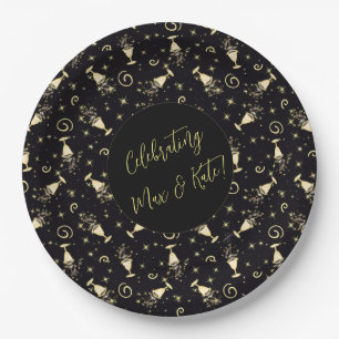 Sparkling Celebration Gold & Black Customizable Paper Plate