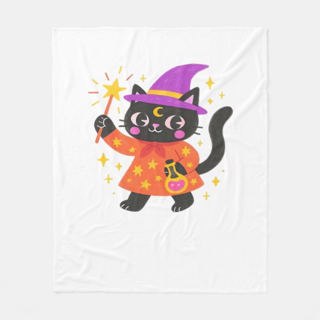 Sparkling Celestial Kitty Witch Classic T-Shirt Fleece Blanket (Front)
