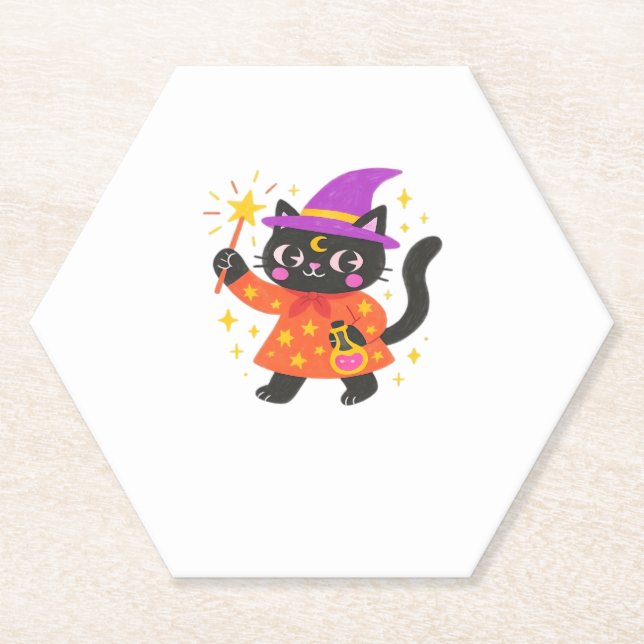 Sparkling Celestial Kitty Witch Classic T-Shirt Paper Coaster (Front)