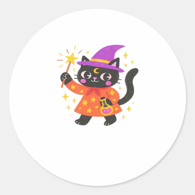 Sparkling Celestial Kitty Witch Classic T-Shirt Round Sticker (Front)