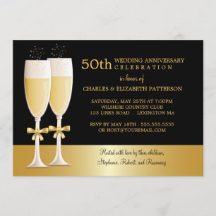 Sparkling Champagne 50th Wedding Anniversary Party Invitation