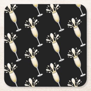 Sparkling Champagne Flute Square Paper Coaster