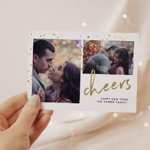 Sparkling Cheer   Happy New Year Two Photo Holiday Card