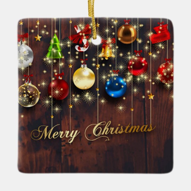 Sparkling Christmas balls, Stars & snowflakes Ceramic Ornament (Front)