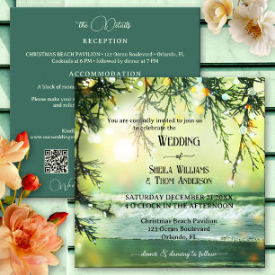 Sparkling Christmas Beach QR All in One Wedding Invitation