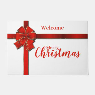 Sparkling Christmas Bow Holiday Doormat
