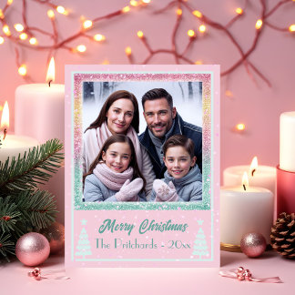Sparkling Christmas Family Photo Holiday Postcard