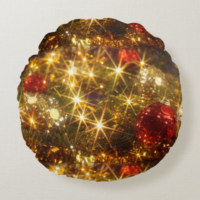 Sparkling Christmas Lights Red and Gold Pillow (Front)