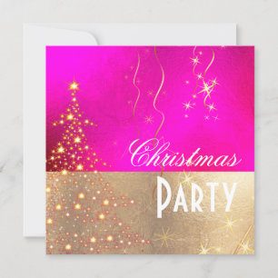 Sparkling Christmas Tree Hot+Flashy Pink Gold Trim Invitation
