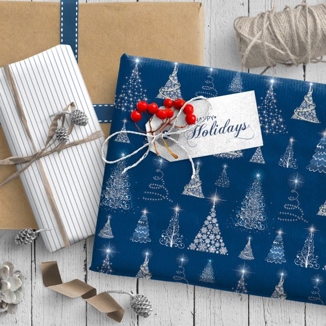 Sparkling Christmas Trees Pattern Blue ID844 Wrapping Paper (Creator Uploaded)