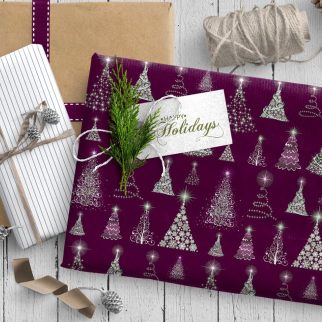 Sparkling Christmas Trees Pattern Wine ID844 Wrapping Paper (Creator Uploaded)